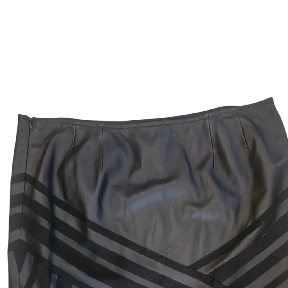 Lafayette 148 NY 100% Leather Pencil Skirt Black Sz 12 Side Zip Lined - Picture 3 of 8